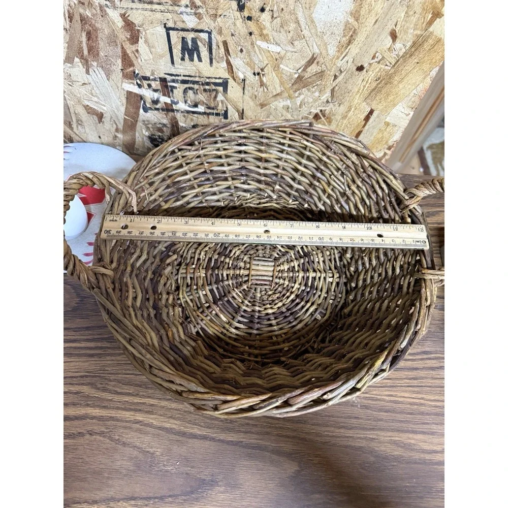 Vintage Handmade Twig Vine Basket Double Handles Rustic Primitive Decor 12